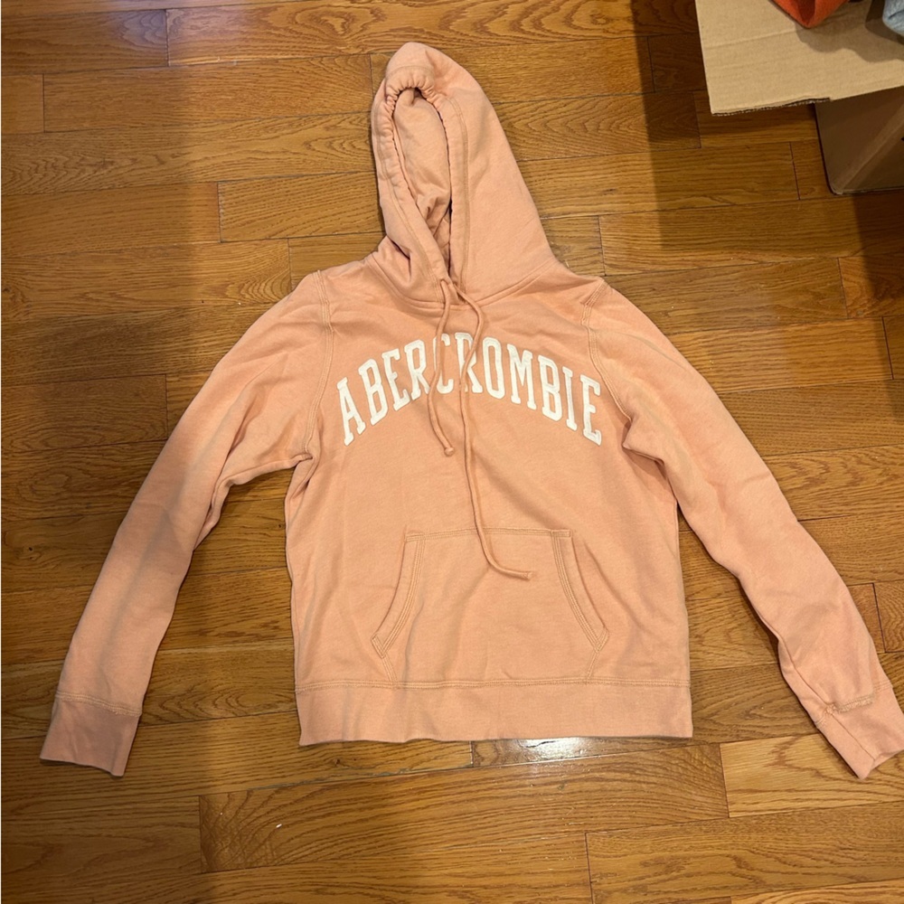 Abercrombie womens medium hoodie logo white light pink
